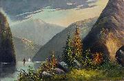 unknow artist Mountain lake landscape painting